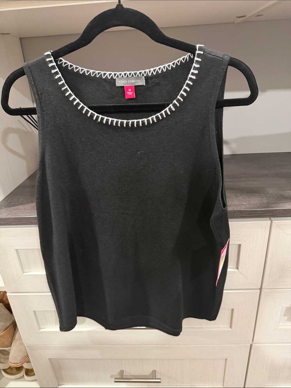 Vince Camuto Black Sleeveless Knit Tank with White Trim